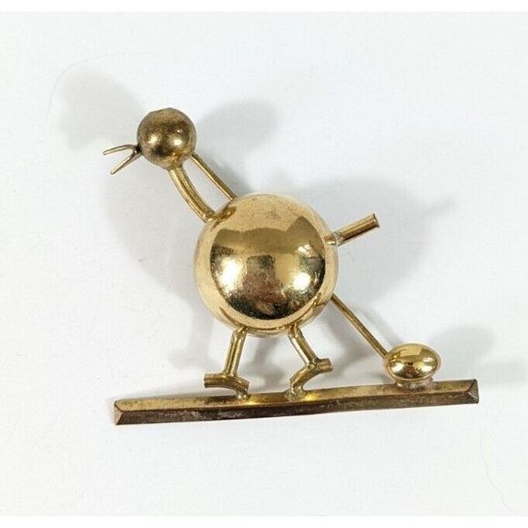 Bird and egg Brooch - MCM Atomic Vintage Brass Bird Pin 50s 60s - Picture 1 of 7